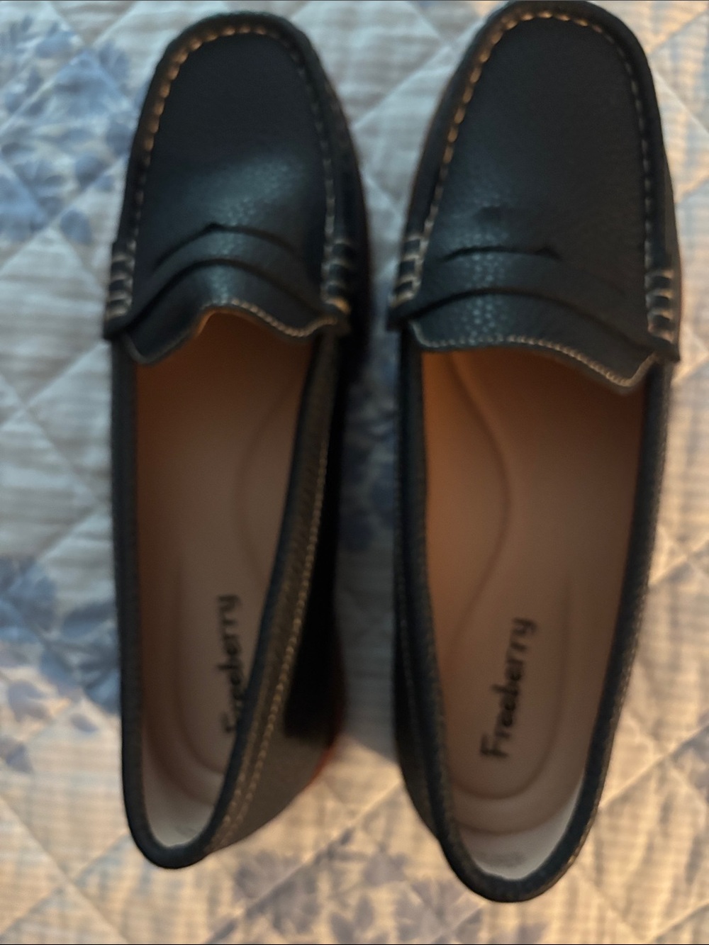 Freeberry Navy Women’s Pebbled Leather Loafers